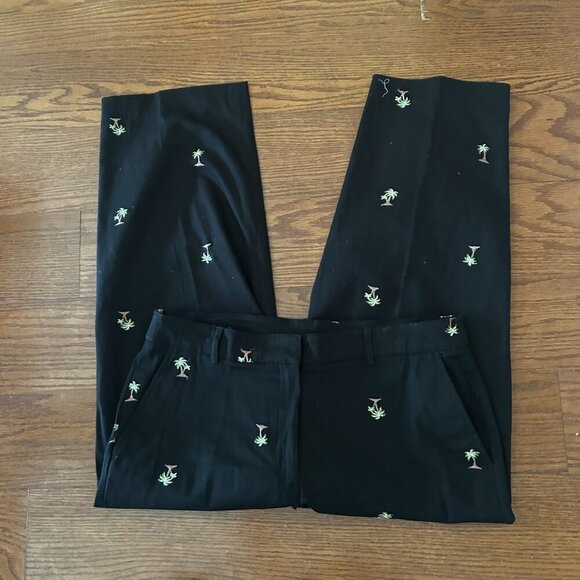 Palm Tree Embroidered Capri Black Pants Vacation Resortwear Size 12 - Picture 5 of 8